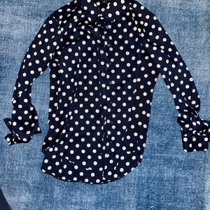 Ann Taylor Navy and White Polka Dot Blouse